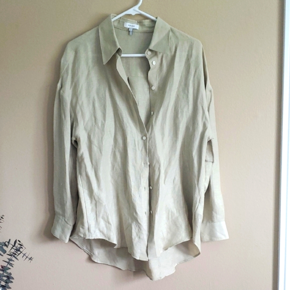Reiss Women's Soft Sage Color Linen Button-Down Shirt